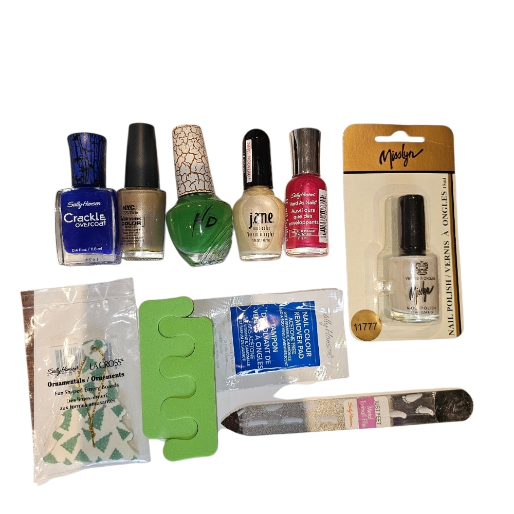 Assorted Nail Polish Lot 6 Pcs With Files, Toe Seperator Remover Pad